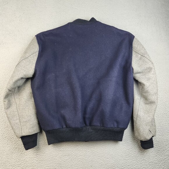 Vintage DeLong Jacket Mens Large Varsity Bomber Wool Blend Blue Gray Quilt Lined - Picture 2 of 12
